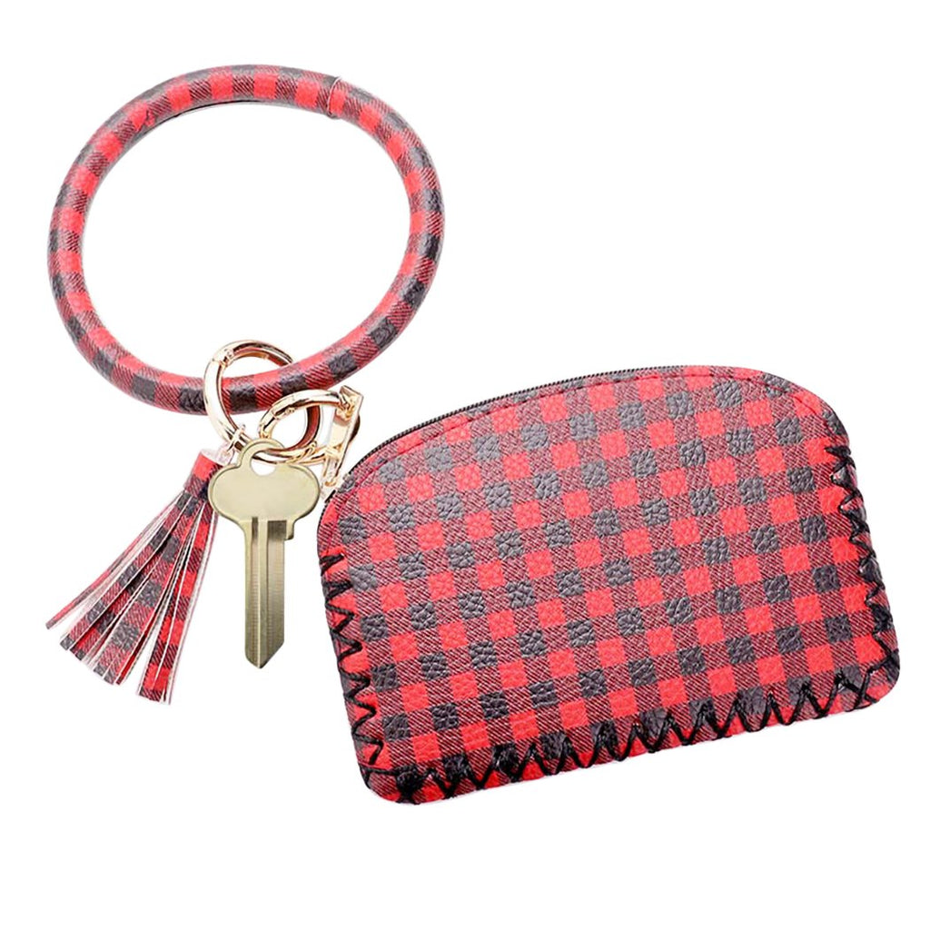 Trendy Bangle Bracelet with Clutch Wristlet Tassel Key Chain Ring Clip Holder