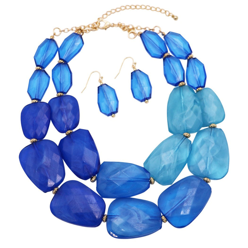 Ombre Polished Resin Statement Necklace Earring Set (Blue)
