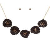 Powder Coated Metal Flower Collar Necklace Earrings Set, 15