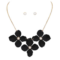 Metal Flower Collar Necklace, 15"-18" with 3" extender (Black)