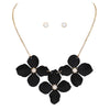 Metal Flower Collar Necklace, 15"-18" with 3" extender (Black)