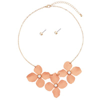 Women's Metal Multi Flower Collar Necklace, 15"-18" with 3" extender (Warm Pink)