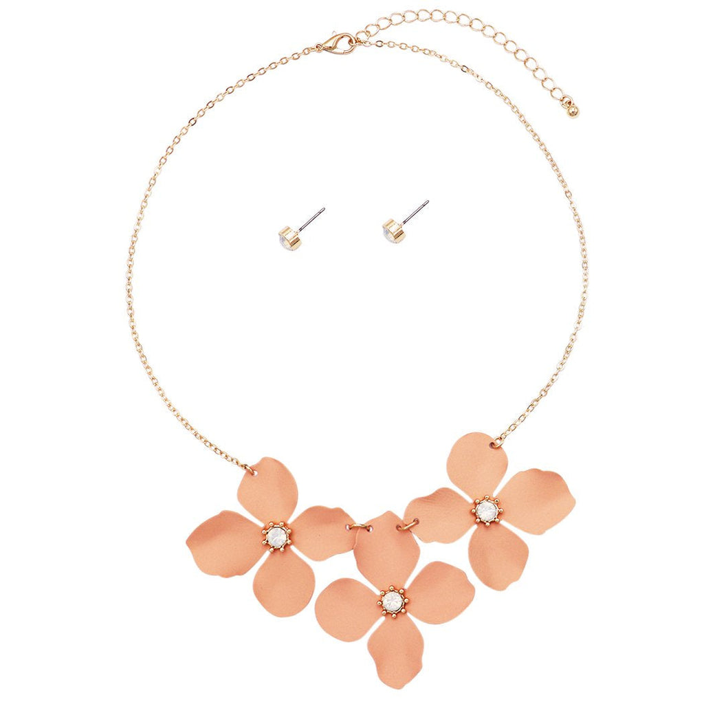 Women's Metal Multi Flower Collar Necklace, 15"-18" with 3" extender (Warm Pink)