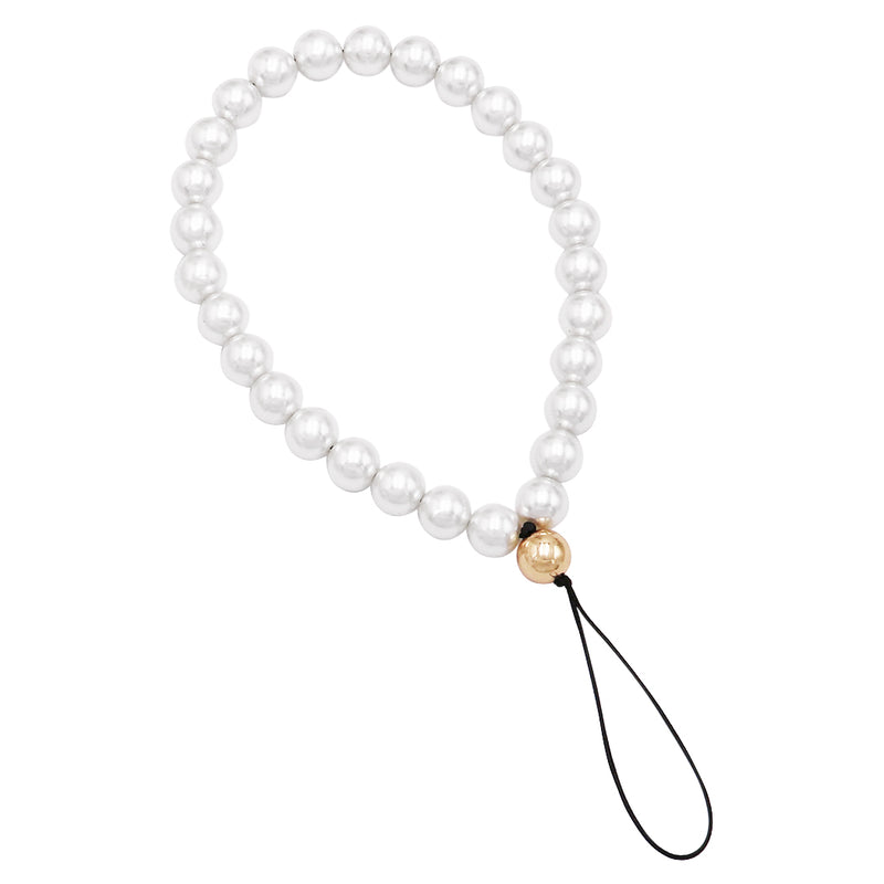 Stunning Detachable Simulated Pearl Bracelet Lanyard Strap Wristlet For Cell Phones (10mm White Pearls With Gold Tone Bead)