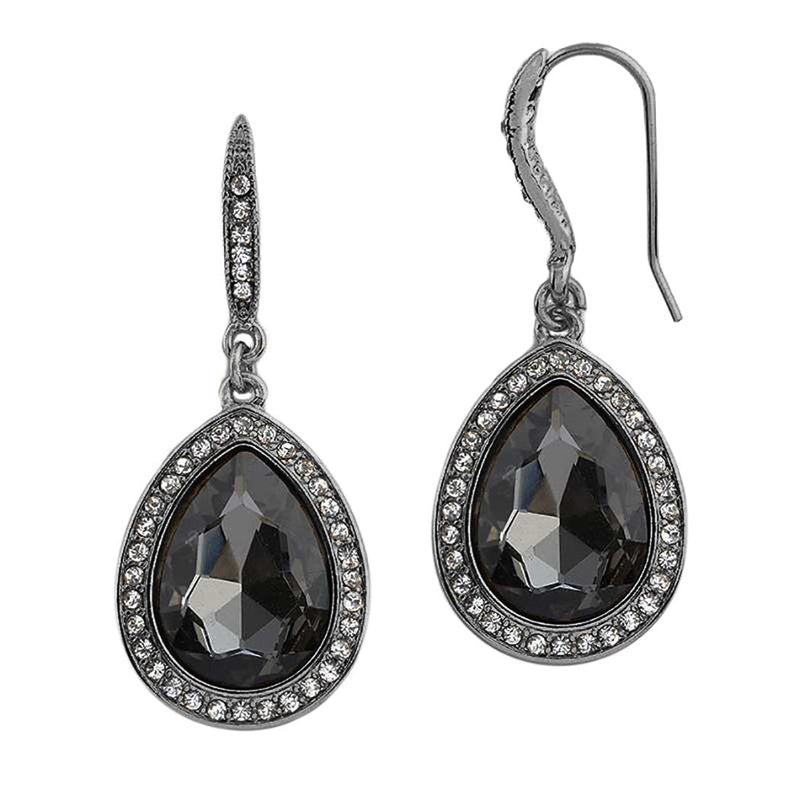 Teardrop Crystal Rhinestone Statement Drop Earrings (Black Diamond Hematite)