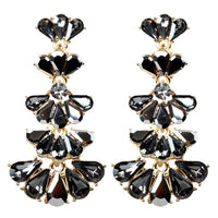 Fashion Jewelry Vintage Style Long Fan Crystal Drop Earrings (Black Diamond)