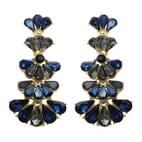 Fashion Jewelry Vintage Style Fan Crystal Drop Earrings (Navy Blue)