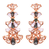 Fashion Jewelry Vintage Style Fan Crystal Drop Earrings (Rose Gold/Peach Black White)