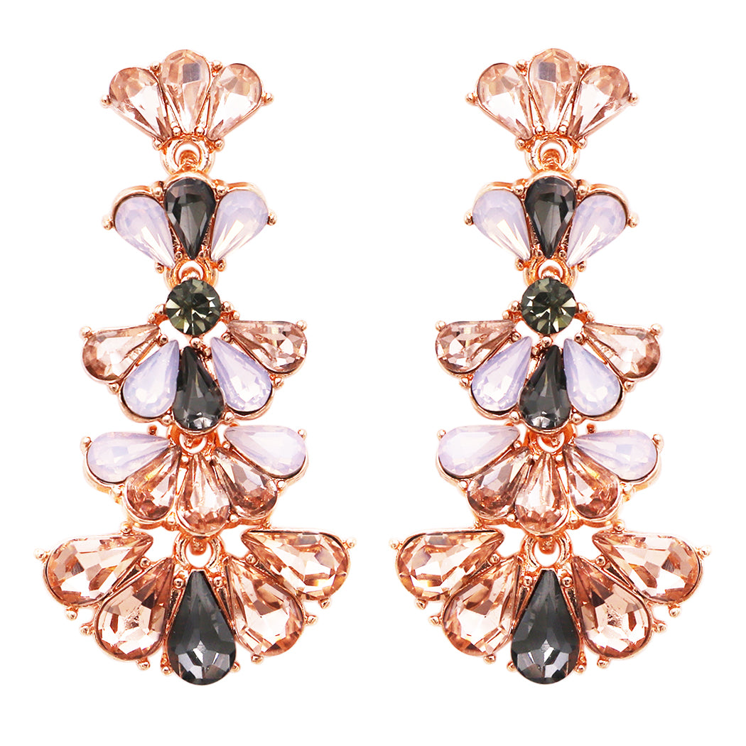 Fashion Jewelry Vintage Style Fan Crystal Drop Earrings (Rose Gold