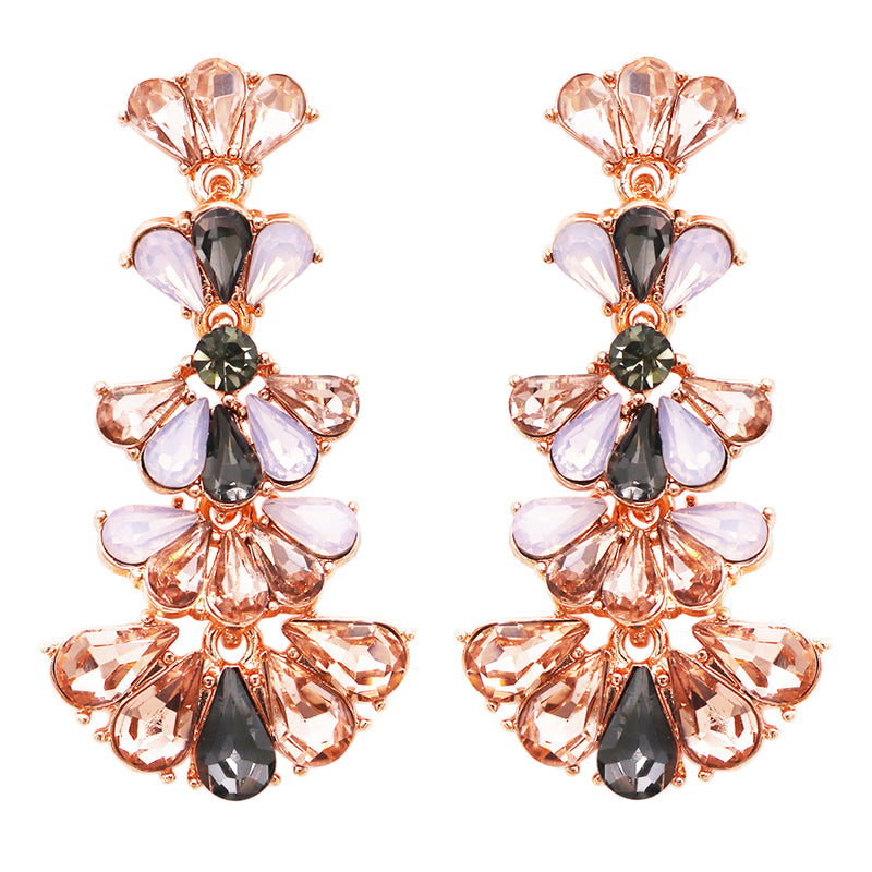 Fashion Jewelry Vintage Style Fan Crystal Drop Earrings (Rose Gold/Peach Black White)