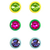 Set Of 3 Bright And Colorful Powder Coated Crystal Candy Rhinestone Stud Earrings With Hypoallergenic Post Backs, 10mm