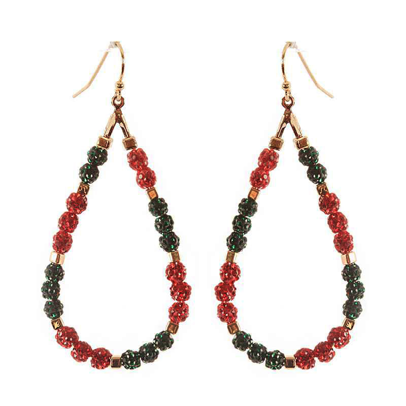 Stunning Gold Tone Decorative Holiday Pave Crystal Ball Christmas Teardrop Hoop Earrings, 2.5"