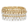 Two Tone Color Stacking Statement Stretch Bracelet Set of 7 (Two Toned-Gold/Silver)