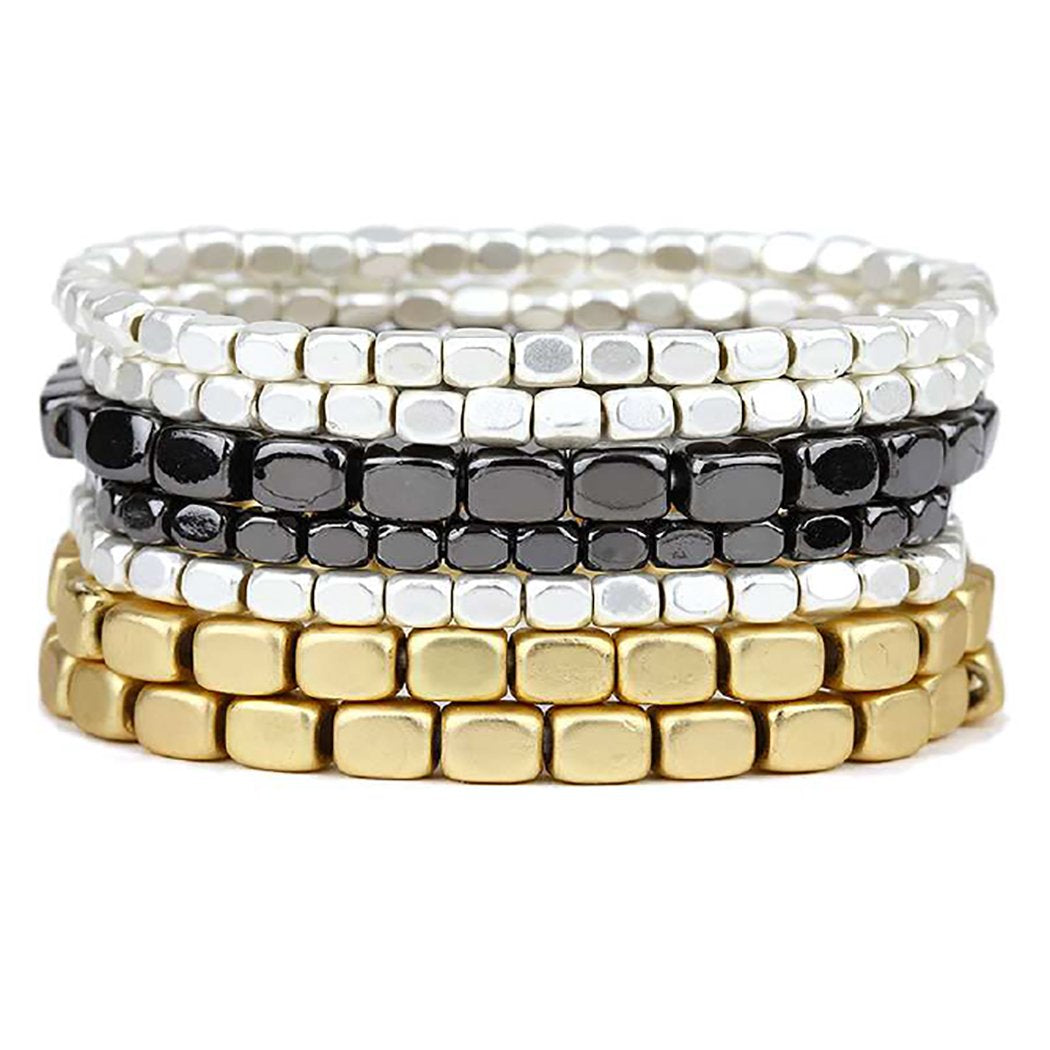 14K Gold w/ Dangle Heart Tri-color Set of 7 Textured Slip-on Bangle  Bracelets - BillyTheTree Jewelry