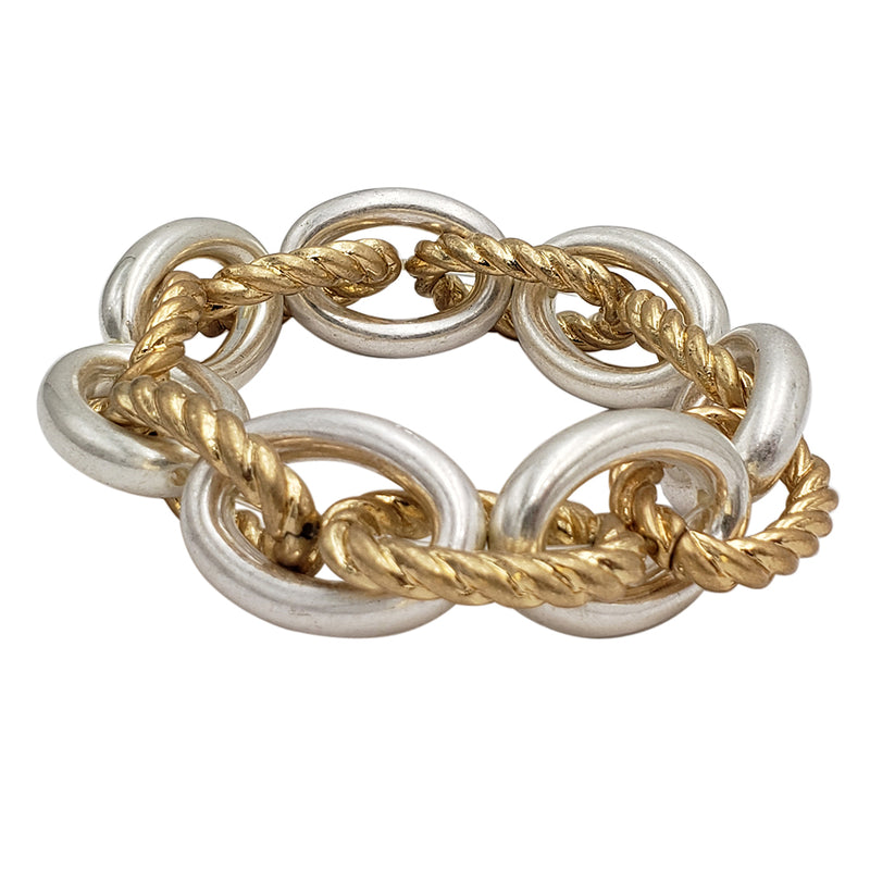 Stunning Two Tone Matte Metal Intertwined Chunky Cable Link Chain Stretch Bracelet, 6.5"