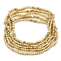 Chic Set Of 5 Seed Bead Nugget Stretch Bracelet, 6.75" (Matte Gold Tone)