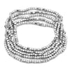 Chic Set Of 5 Seed Bead Nugget Stretch Bracelet, 6.75" (Matte Silver Tone)