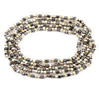 Tri Tone Beaded Stretch Bracelet Set of 5 (Gold/Hematite/Silver Tone)