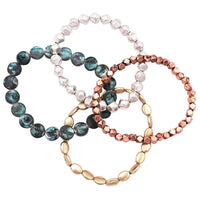 Multi Tone Chunky Beaded Stretch Bracelet Set of 4 (Matte Multi Copper Patina)