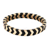 Multi Tone Herringbone Pattern Stretch Bangle Bracelet, 3.5" (Two Tone Black/Gold)