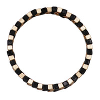 Multi Tone Herringbone Pattern Stretch Bangle Bracelet, 3.5" (Two Tone Black/Gold)