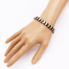 Multi Tone Herringbone Pattern Stretch Bangle Bracelet, 3.5" (Two Tone Black/Gold)