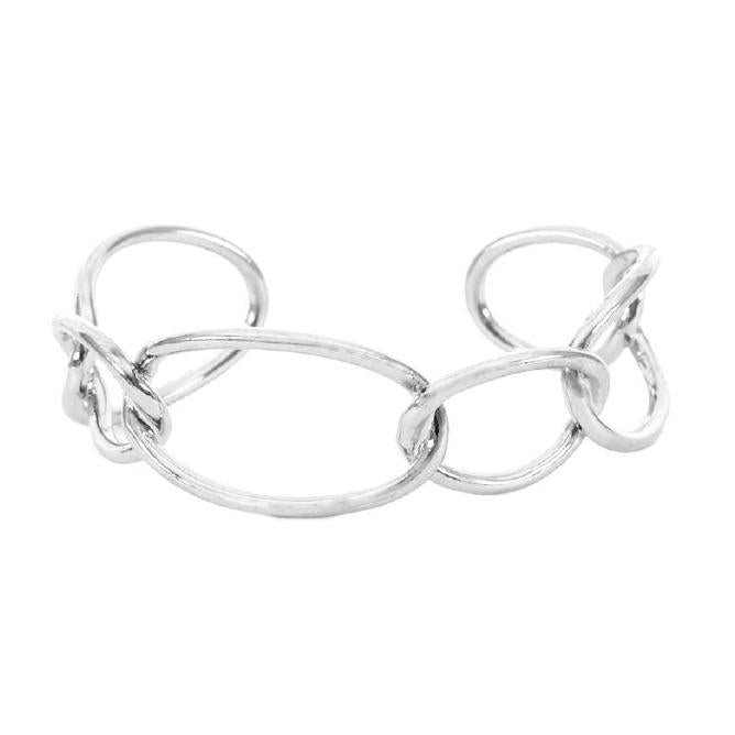 Classic Polished Silver Tone Open Linked Chain Cuff Bracelet, 2.25"