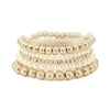 Set of 5 Stacking Metallic And Simulated Pearl Bead Stretch Bracelets, 2.5" Matte Gold Tone Set