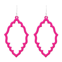 Whimsical Barbed Quatrefoil Colorful Coated Metal Moroccan Earrings, 2" (Fuchsia Pink)