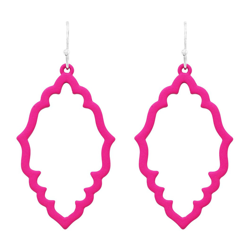Whimsical Barbed Quatrefoil Colorful Coated Metal Moroccan Earrings, 2" (Fuchsia Pink)