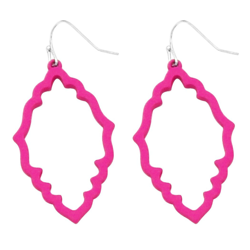 Whimsical Barbed Quatrefoil Colorful Coated Metal Moroccan Earrings, 2" (Fuchsia Pink)