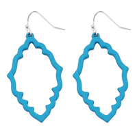 Whimsical Barbed Quatrefoil Coated Metal Moroccan Earrings, 2" (Turquoise Blue)