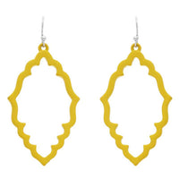 Whimsical Barbed Quatrefoil Coated Metal Moroccan Earrings, 2" (Bright Yellow)