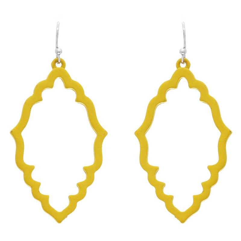 Whimsical Barbed Quatrefoil Coated Metal Moroccan Earrings, 2" (Bright Yellow)