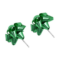 Christmas Gift Celebration Bow Post Earrings (Green)