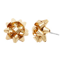 Holiday Christmas Celebration Bow Post Earrings (Gold)
