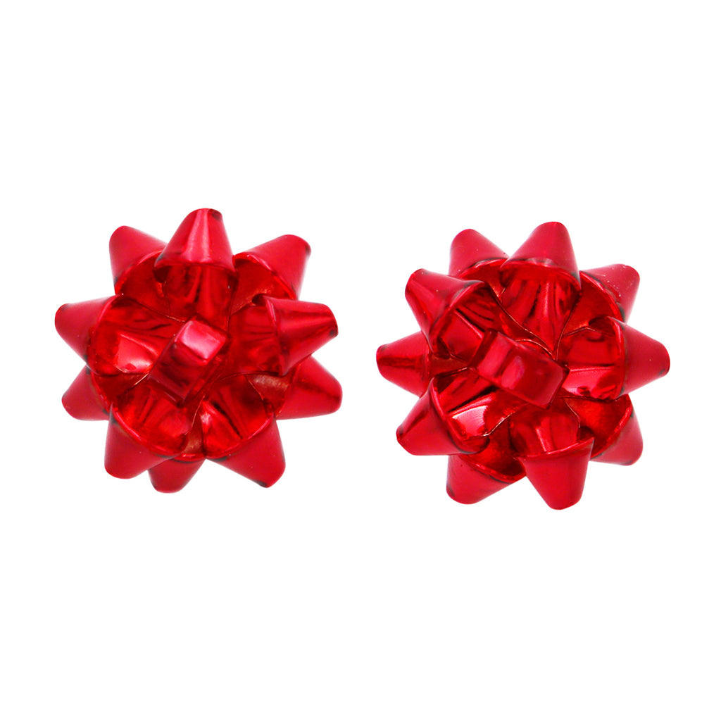 Holiday Bright Red Christmas Bow Stud Earrings