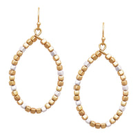 Two Tone Chunky Nugget Bead Wire Hoop Dangle Earrings, 2"