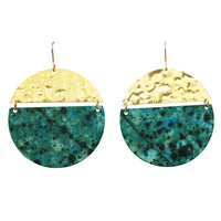 Trendy Geometric Two-Toned Hammered Metal Disc Drop Statement Earrings 2.25"
