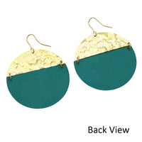 Trendy Geometric Two-Toned Hammered Metal Disc Drop Statement Earrings 2.25"