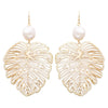 Women's Statement Gold Tone Filigree Leaf With Fresh Water Pearl Dangle Earrings, 3"