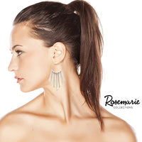 Open Hoop with Textured Metal Bar Fringe Dangle Statement Earring, 3" (Two-Tone Gold Silver)