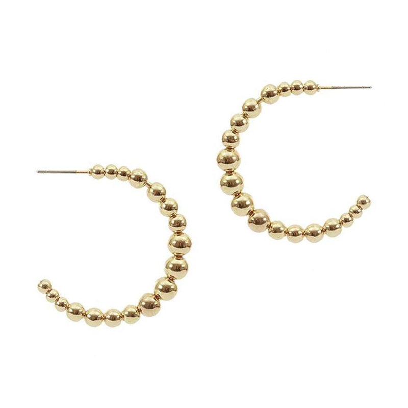 Stunning Polished Metal Graduated Bead Hoop Earrings, 1.75" (Gold Tone)