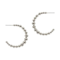 Stunning Polished Metal Graduated Bead Hoop Earrings, 1.75" (Silver Tone)