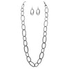 Long Hammered Links Statement Necklace and Earrings Gift Set (Hematite Tone)