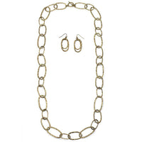 Contemporary Hammered Links Statement Necklace and Earrings Set (Antiqued Gold)