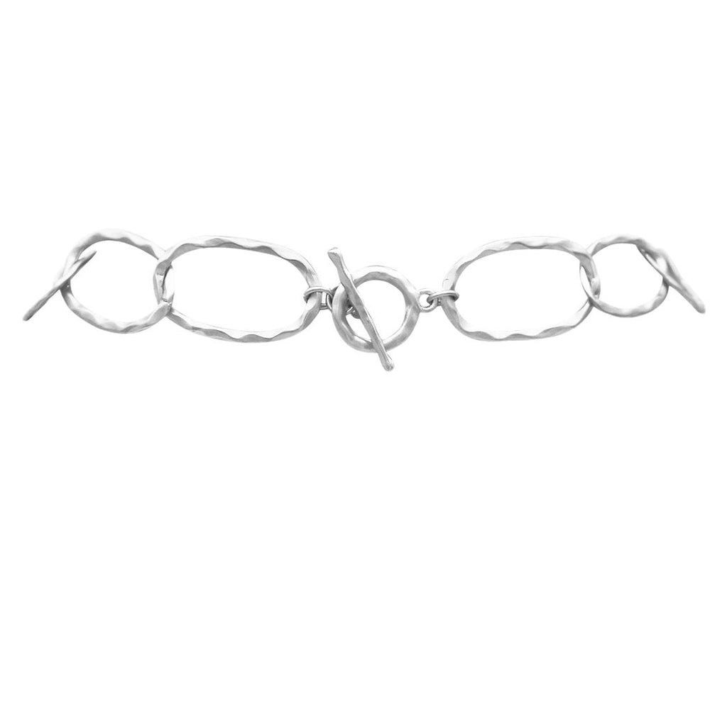 Contemporary Hammered Links Statement Necklace and Earrings Set (Matte Silver Tone)