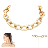 Matte Chunky Oblong Textured Links Chain Choker Necklace Earrings Set, 13