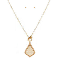 Stunning Gold Tone Oblong Links Chain Filigree Charm Pendant Toggle Clasp Necklace Post Earring Set, 18"