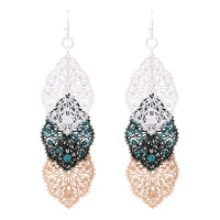 Women's Metal Tri-Tone Baroque Filigree Long Dangle Earrings, 2.75"